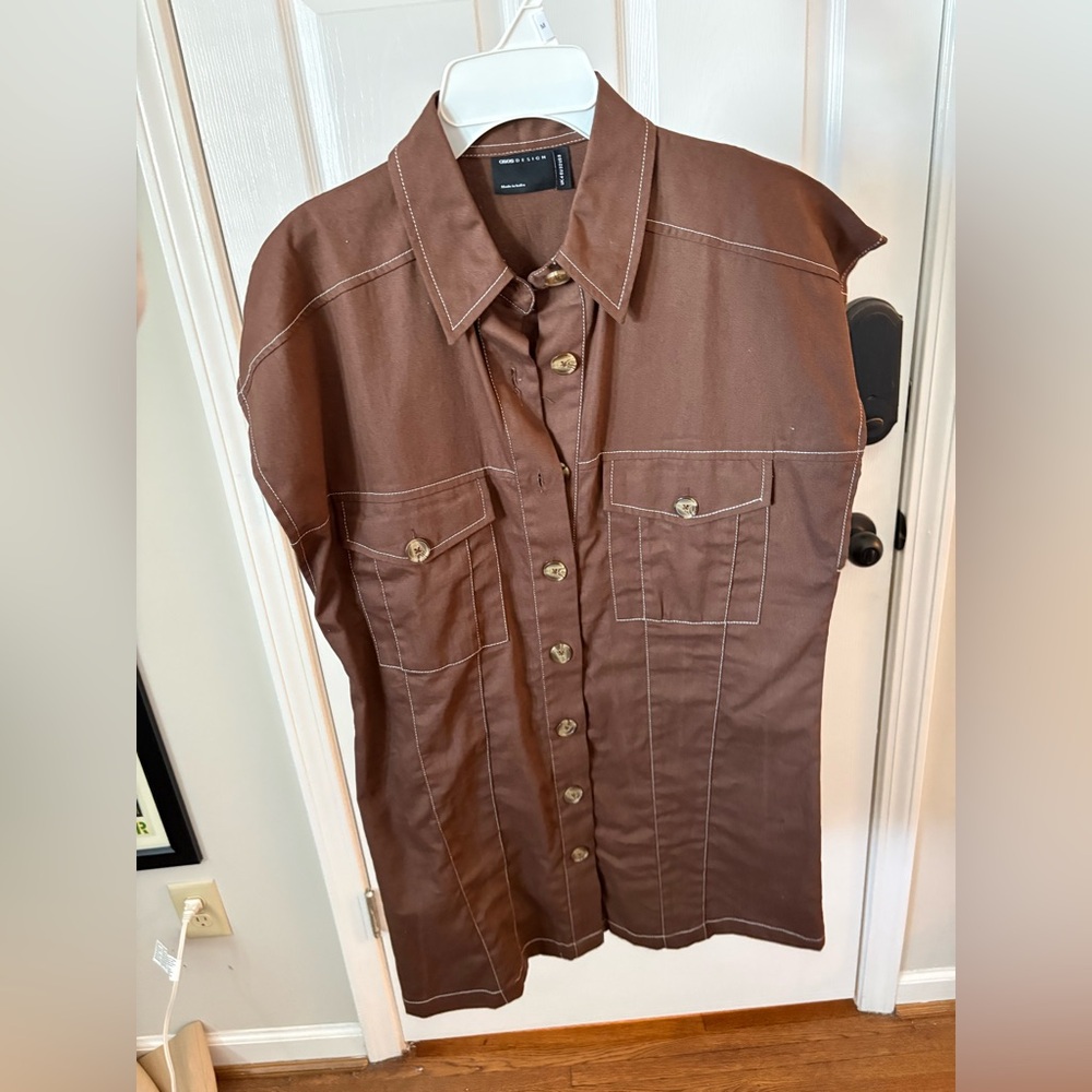 ASOS Brown Short Sleeve Button-Down Shirt